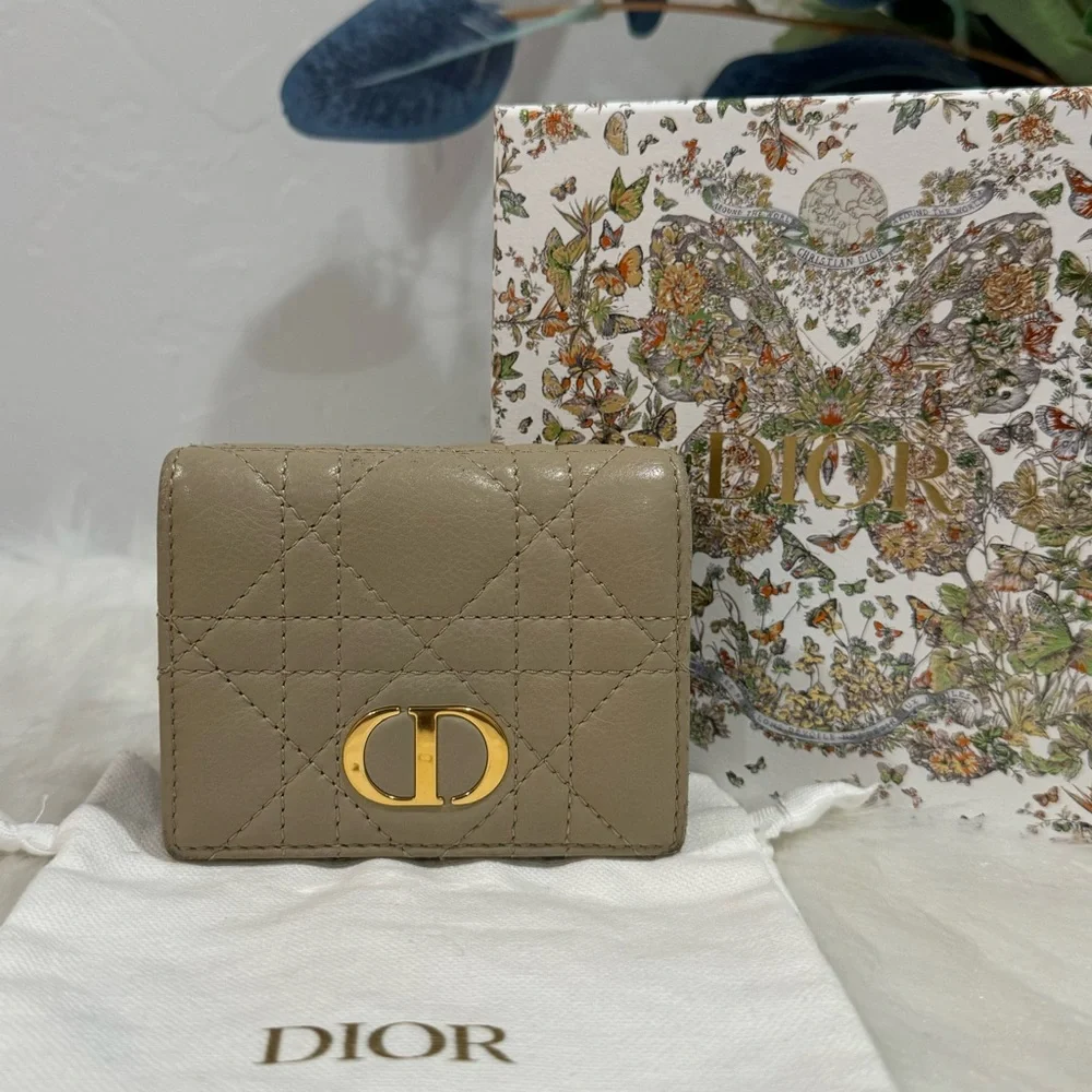 Christian Dior Caro Cannage Leather Compact Trifold Wallet